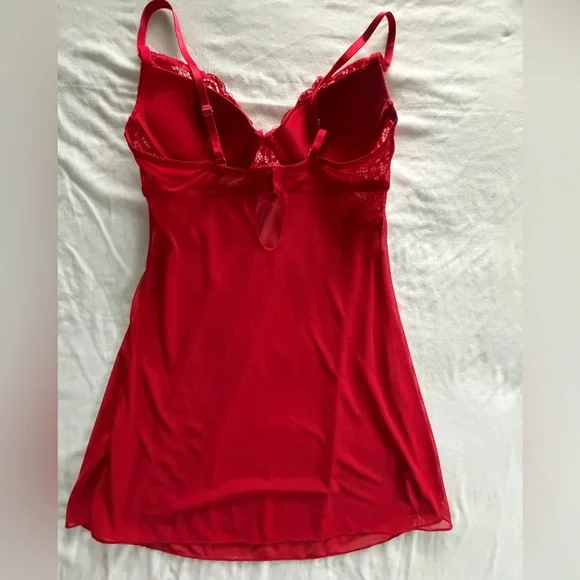 Red lace chemise slip negligee built in bra size M - Picture 5 of 10